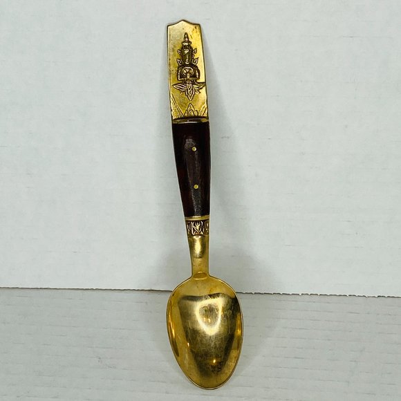 Vintage 1970s Thailand Brass and Wood Decorative Spoon - Picture 3 of 8